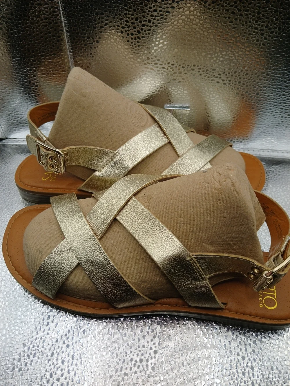 Franco Sarto Metallic Gold Crisscross Leather Sandals Women's Size 7*